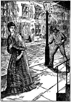 Mts. Warburton followed in the
street by a man in sailor garments