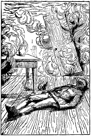 Vernet tied and gagged
on the floor as the building around him burns