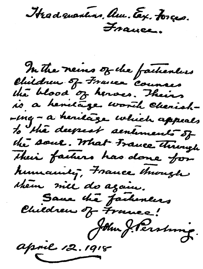 hand written letter from General Pershing