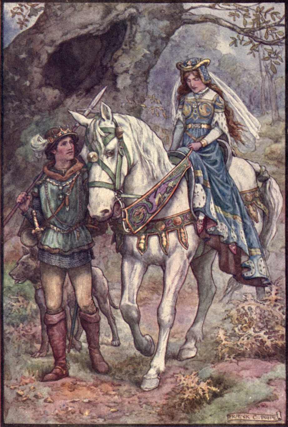 Upon the back of his noble steed the Prince gallantly lifted
his beautiful charge.