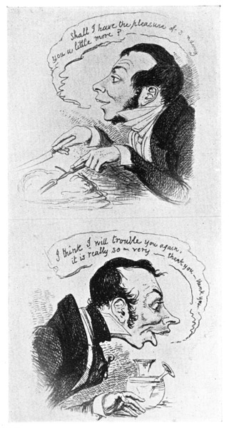 Details from the Plate entitled Heads of the
Table, in "George Cruikshank's Table-Book,"
1845.