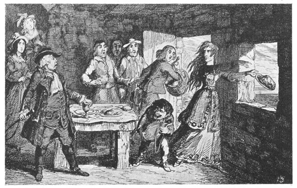 NORNA DESPATCHING THE PROVISIONS. Illustrates "The Pirate," by Sir Walter
Scott, in "Landscape-Historical Illustrations of Scotland, and the Waverley Novels," 1838.