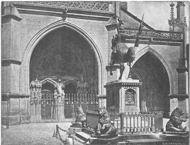 PORCH OF BERN MINSTER, WITH STATUE OF RUDOLF VON
ERLACH.