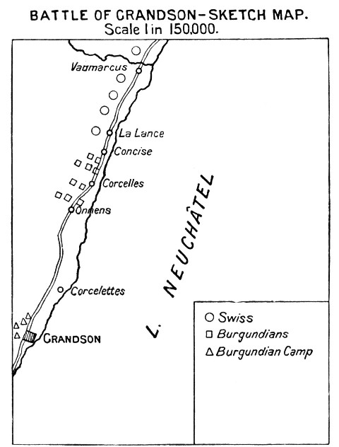 BATTLE OF GRANDSON—SKETCH MAP.

Scale 1 in 150,000.

MAP OF GRANDSON DISTRICT.