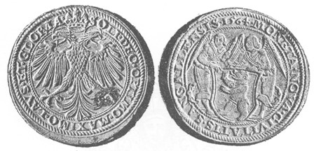 THALER OF 1564.

(Laus et gloria soli Deo optimo maximo.)  (Moneta nova Civitatis San Gallensis, 1564.)