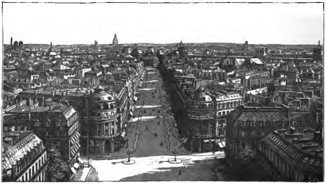 Entrance to Rue du Quatre-Septembre.—Avenue de
l’Opéra.—Entrance to Rue de la Paix.

VIEW FROM THE BALCONY OF THE OPERA.