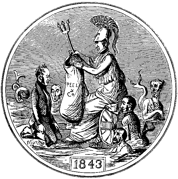 Brittania presenting Hill with a mail sack.