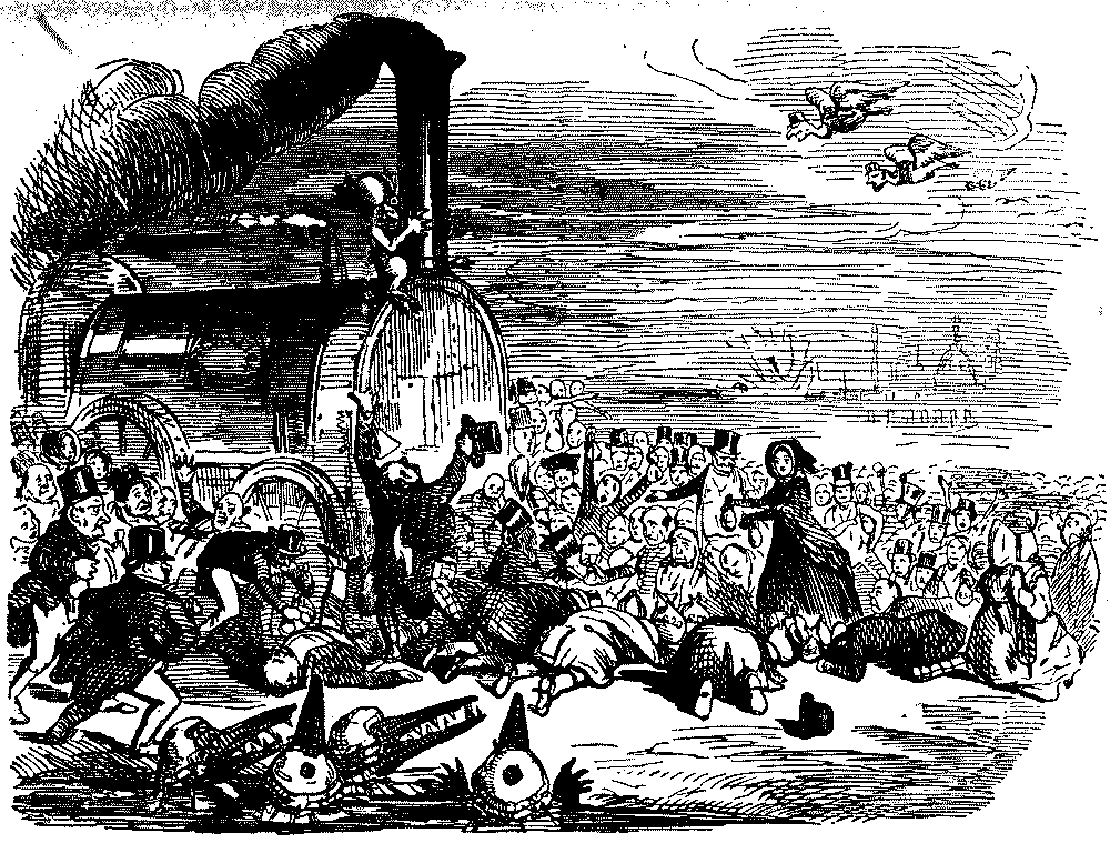 Locomotive surrounded by a horde of people.