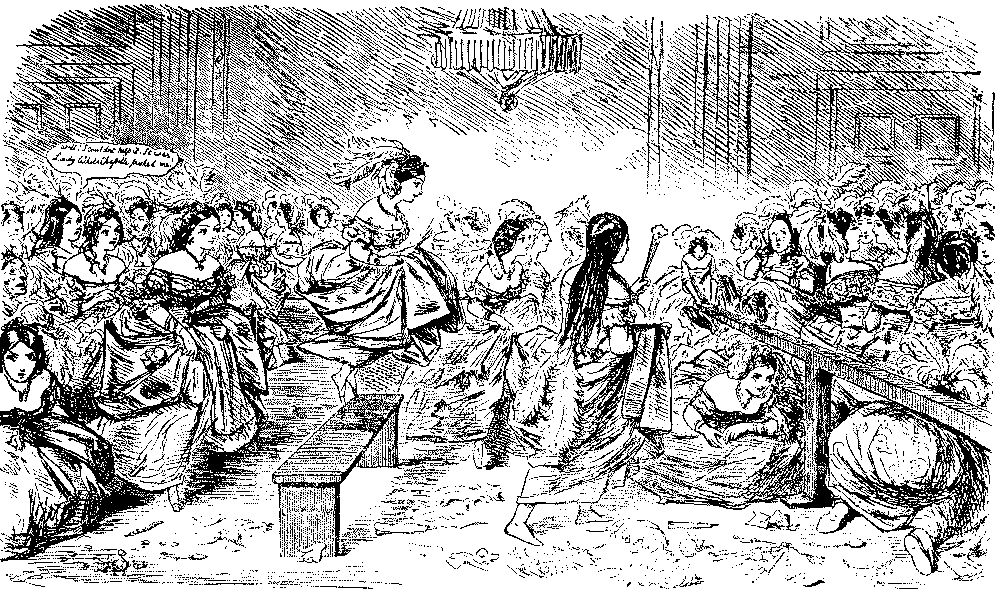 Overcrowded room full of ladies.