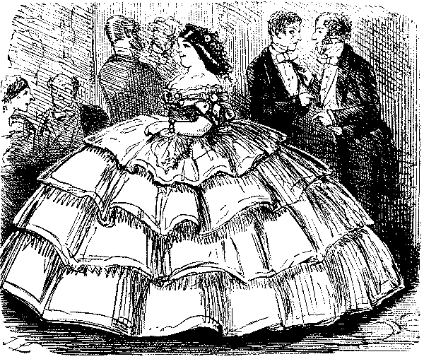 Woman in crinoline dress.
