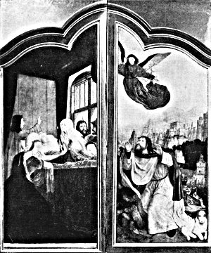 The Wings of the Saint Anne Triptych by Quentin Metsys,
             in the Brussels Gallery. Open.