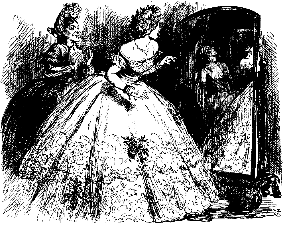 Lady viewing her reflection in a mirror