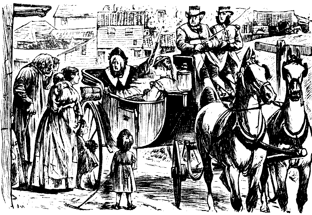Lady in horse drawn carriage