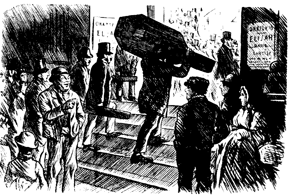 Man carrying large musical instrument