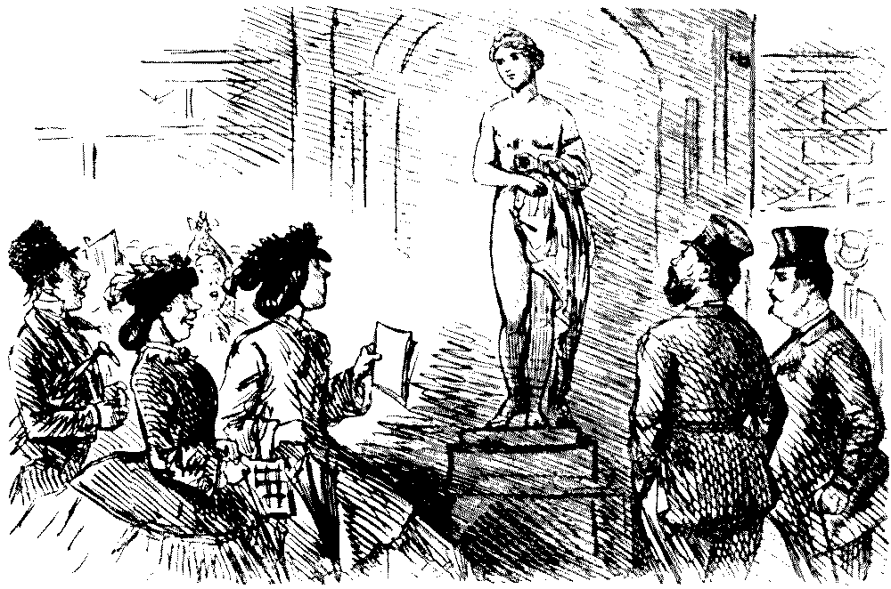 Group looking at a statue