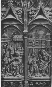DETAILS
OF STALLS:

(on right)

ANGEL DRIVING
AWAY JOSEPH’S
DOUBTS.

(on left)

JOSEPH ASKING
PARDON OF
MARY FOR
UNWORTHY
DOUBTS.