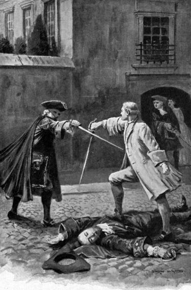 "Fighting across the body of a third who lay prone
and prostrate with Giles's foot upon his body."