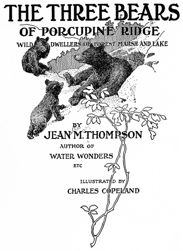 THE THREE BEARS

OF PORCUPINE RIDGE

WILD DWELLERS OF FOREST MARSH AND LAKE

BY
JEAN M. THOMPSON

AUTHOR OF

WATER WONDERS

ETC

ILLUSTRATED BY

CHARLES COPELAND