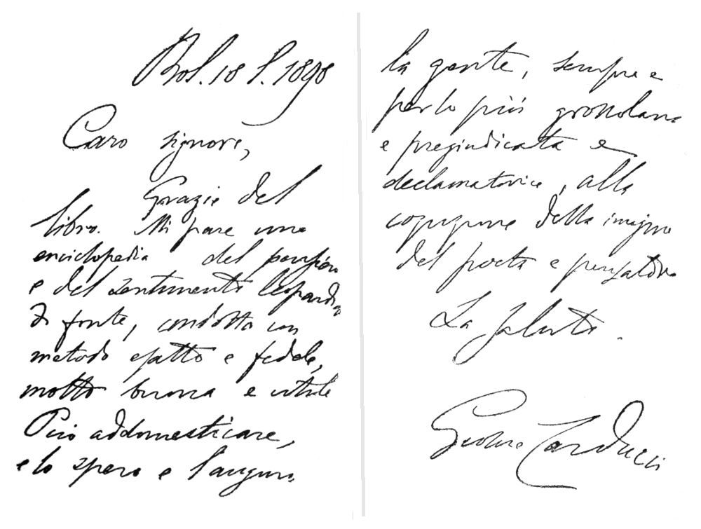 Lettera di Giosue Carducci.