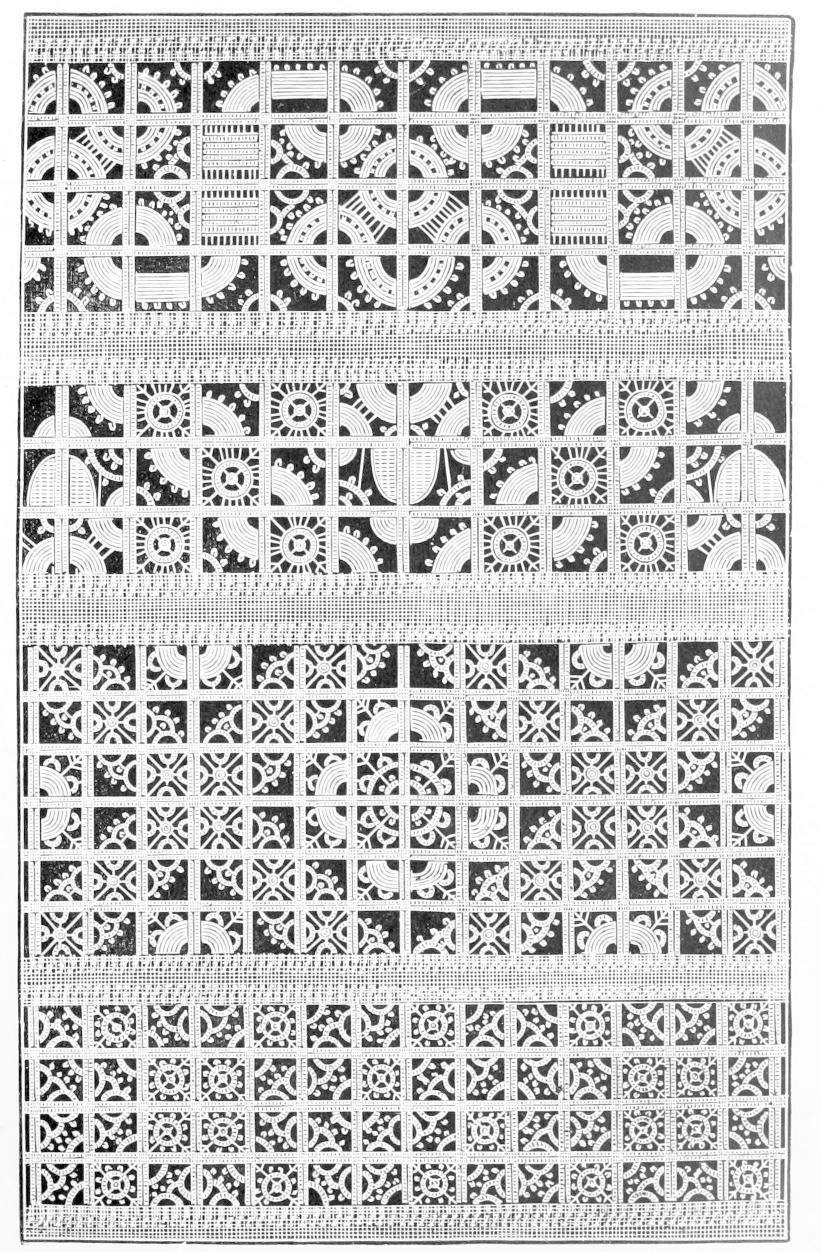 Rectangular piece divided into small
    squares with lace motifs