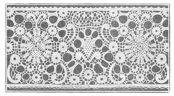 Lace with oval voids and radiant sun
    designs