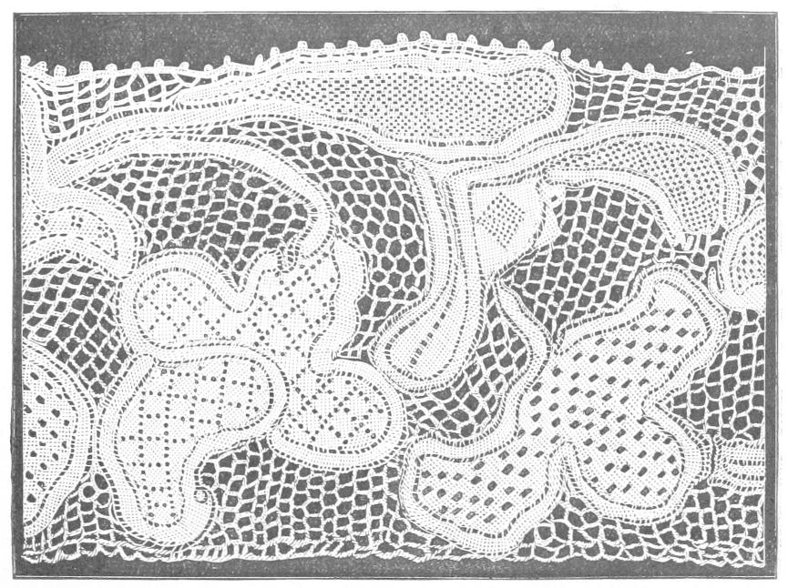 Lace with broad worked areas, vague
    foliage