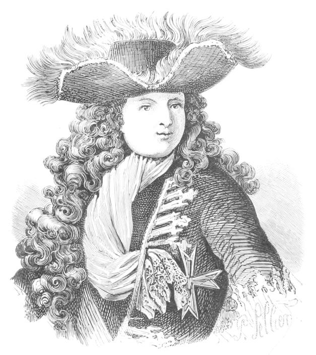 The Grand Dauphin, son of Louis XIV.
    with long curled hair and knotted lace
    neck-piece
