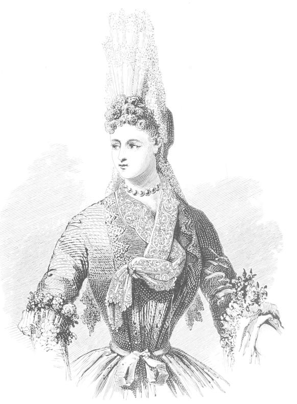 Lady with knotted lace neck-piece and
    tall head-dress