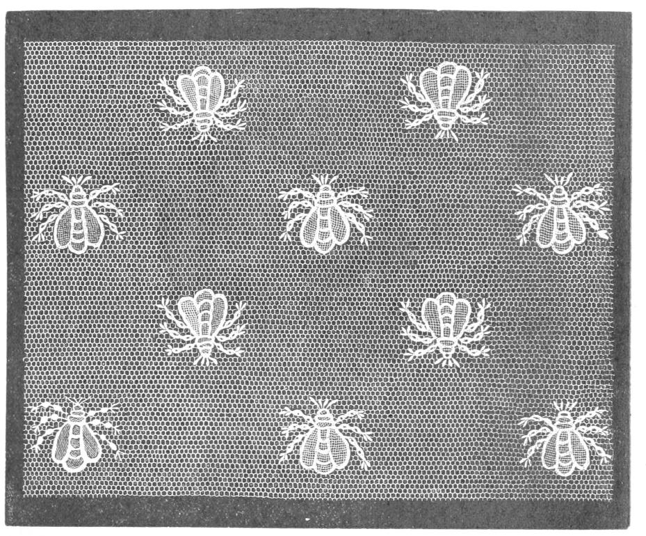 Lace bee motifs on hexagonal net ground