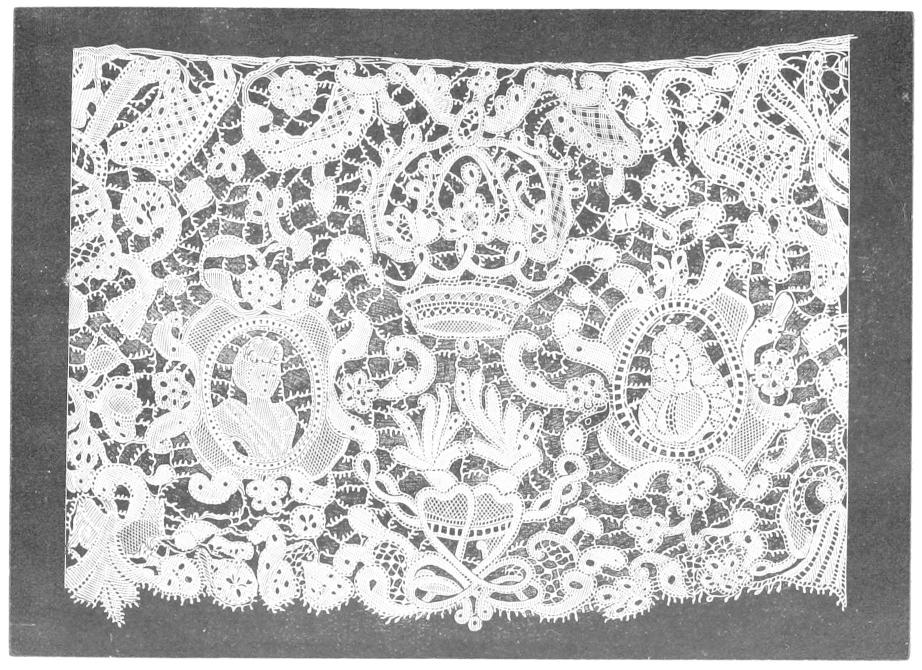 Lace with crown and portrait busts
