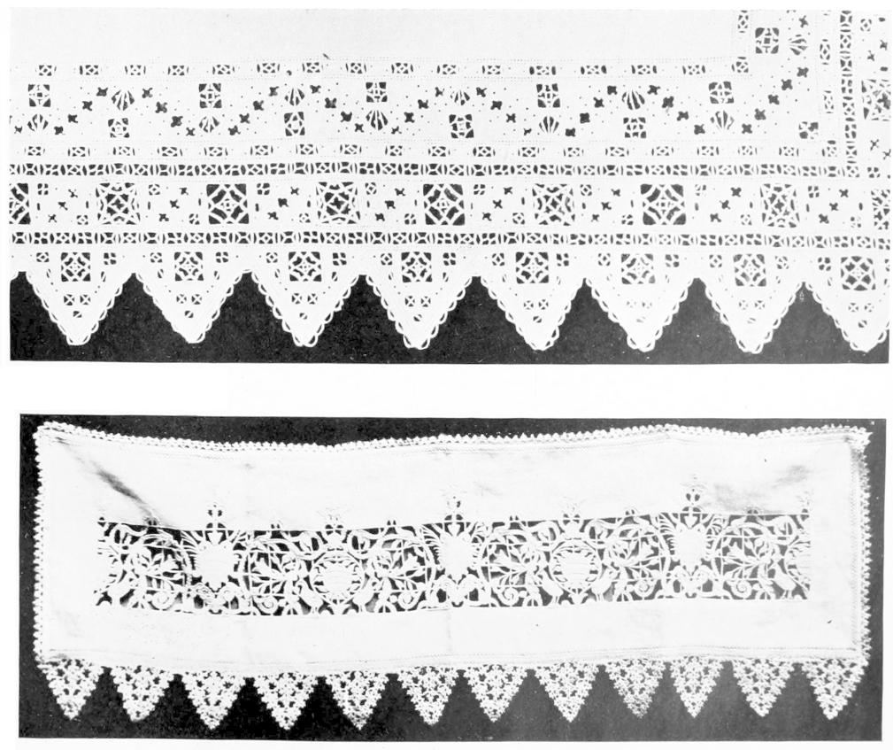 Two pieces of fabric with cut designs