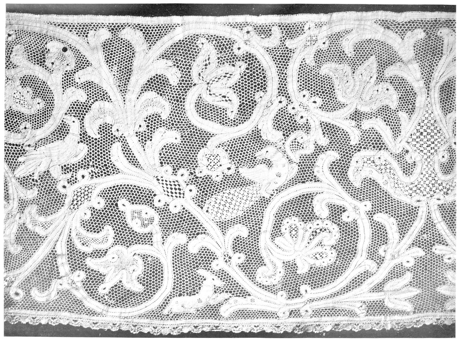 Twining stems and birds on net