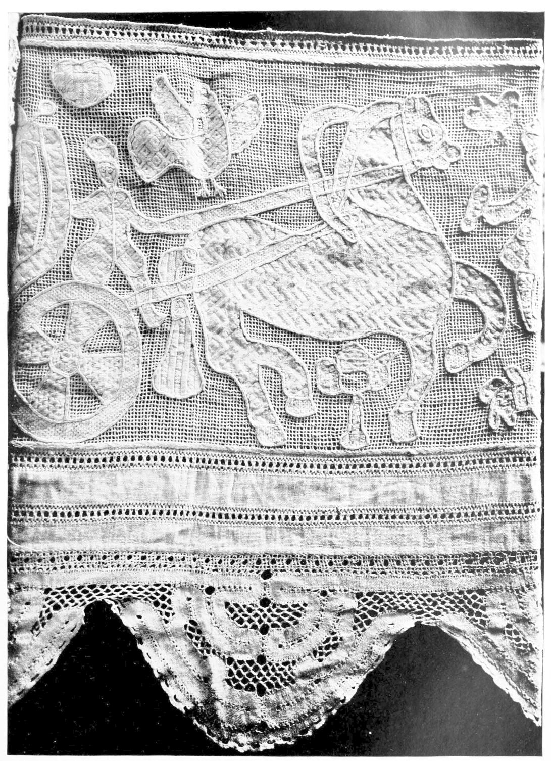 Lace depicting horse and chariot