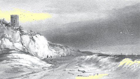 Eccles Church, the present state of the Beach at Happisburgh,
Norfolk.  C. Graf. Lith. to Her Majesty.  D. Hodgson, delt.