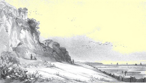 The breakwater, shewing the supposed elevation of the beach from
the deposit of sand.  D. Hodgson, delt.  C. Graf, Lith. to Her
Majesty