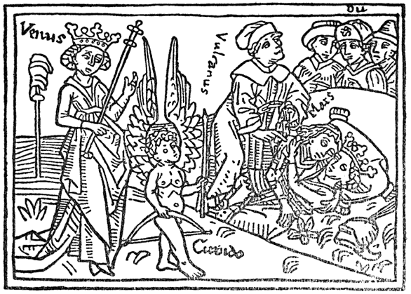 76a. Venus geleid door den blinden Cupido.

76b. Venus en Mars door de goden verrast.