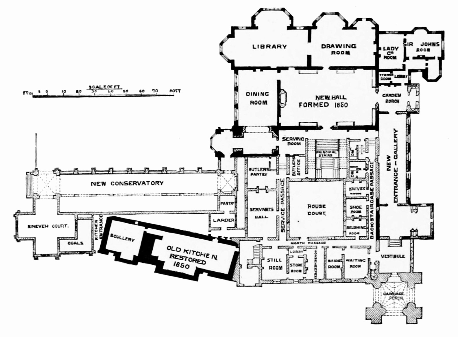 CANFORD MANOR HOUSE, DORSET.

GENERAL PLAN, SHEWING THE IMPROVEMENTS AS EXECUTED. ALTERATIONS ARE
ETCHED IN LIGHT TINT.