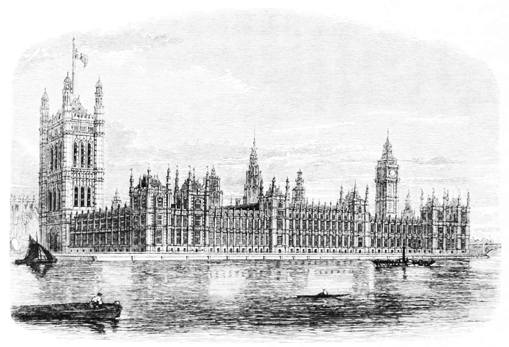 NEW PALACE AT WESTMINSTER.

GENERAL VIEW, FROM LAMBETH PALACE.