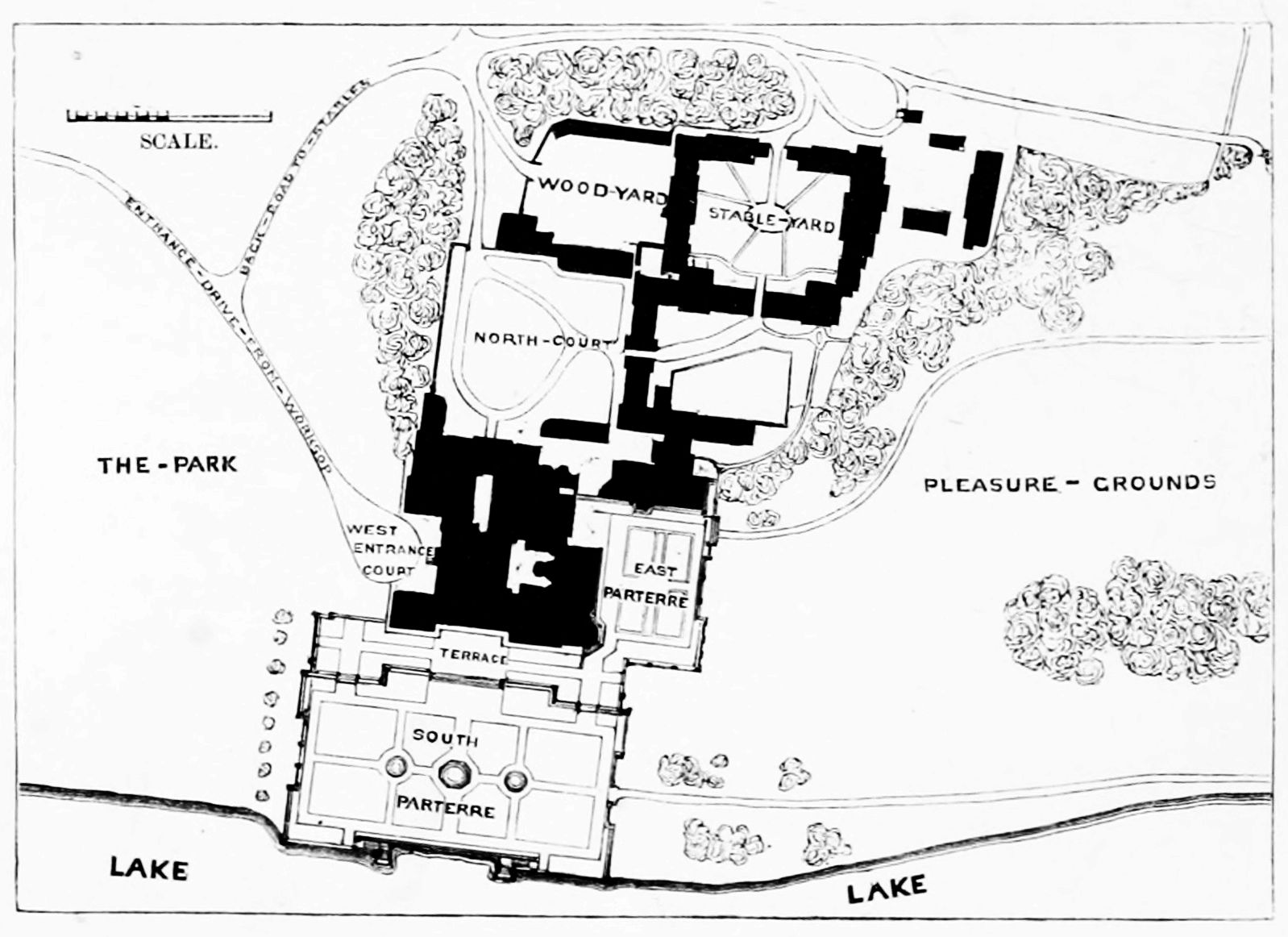 CLUMBER HOUSE, NOTTINGHAMSHIRE.

BLOCK PLAN OF PREMISES AS THEY EXISTED IN 1857.